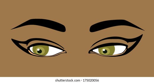 Beauty model opened eyes. Vector illustration with green female makeup eyes.