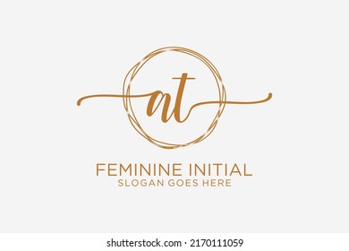 AT beauty monogram and elegant logo design handwriting logo of initial signature, wedding, fashion, floral and botanical with creative template.