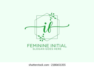 IF beauty monogram and elegant logo design handwriting logo of initial signature, wedding, fashion, floral and botanical with creative template.