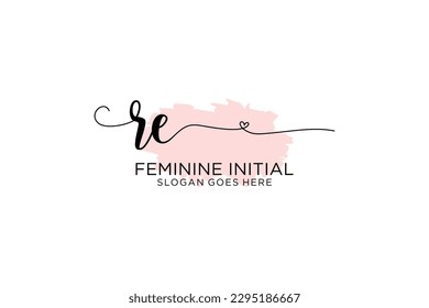 RE beauty monogram and elegant logo design handwriting logo of initial signature, wedding, fashion, floral and botanical with creative template.