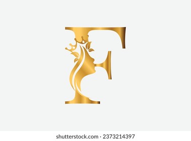 beauty monogram letter F woman silhouette logo design