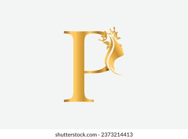 beauty monogram letter P woman silhouette logo design