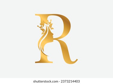 beauty monogram letter R woman silhouette logo design