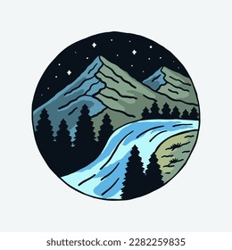 Beauty mountain and river illustration vector art t-shirt design