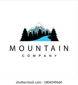 Beauty Mountain  Snow with Forest and River illustration logo design