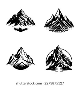 Beauty of Mountains Set logo Peaks and Valleys Illustration