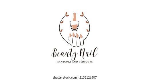 Beauty nail logo design for manicure and pedicure with creative concept Premium Vector