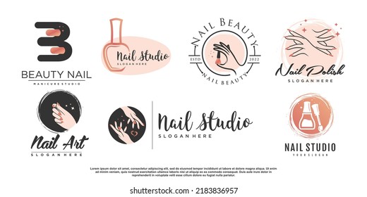 Beauty nail logo design vector with creative element concept Premium Vector