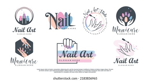 Beauty nail logo design vector with creative element concept Premium Vector