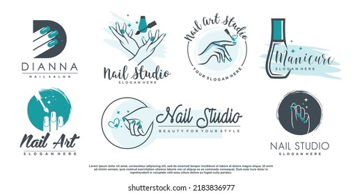 Beauty nail logo design vector with creative element concept Premium Vector