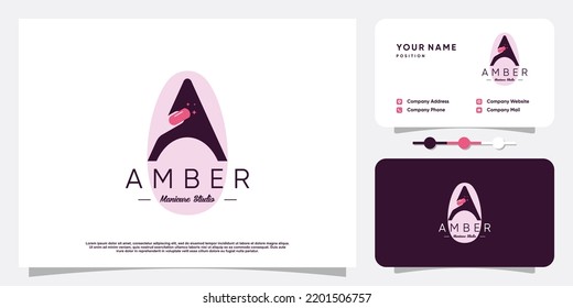 Beauty nail logo design vector with creative unique style Premium Vector