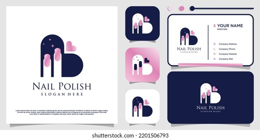 Vector de diseño de logotipo de uñas de belleza con estilo único creativo Vector Premium