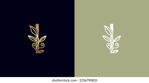 BEAUTY NATURAL LEAF LOGO VECTOR LETTER I