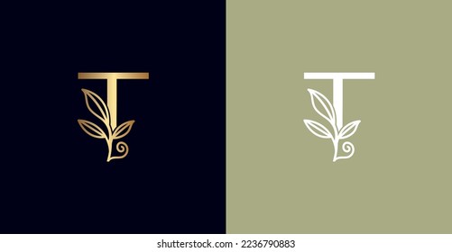 BELLA LETRA DEL VECTOR DE LOGOTIPO DE HOJA NATURAL