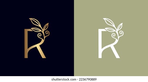 BEAUTY NATURAL LEAF LOGO VECTOR LETTER R