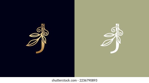 BEAUTY NATURAL LEAF LOGO VECTOR LETTER J