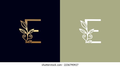 BEAUTY NATURAL LEAF LOGO VECTOR LETTER E