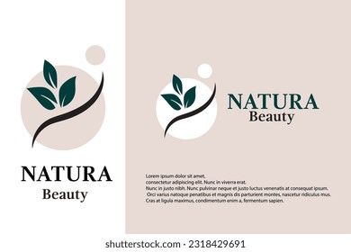 beauty natural logo with leaf and hair wave concept design for beauty care brand, beauty hair ,skin care and cosmetic