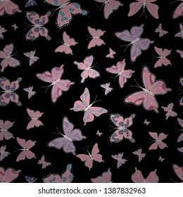 Beauty in Nature. Background for Fabric, Textile, Print and Invitation. Seamless pattern with Flying Butterflies in Watercolor Style. Vector illustration.