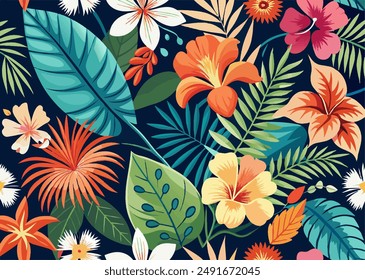 a beauty in nature background lively and colorful stylish retro aloha pattern with painted leaves and blossoms that exude abstract design element fabric floral