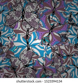 Beauty in Nature. Beautiful butterfly flying on black, white and blue background. Seamless pattern. Pattern for fabric, textile, print and invitation. Vector.