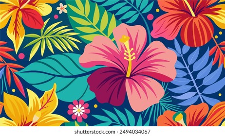 beauty of nature with a colorful hibiscus pattern in a whimsical and playful drawing style, featuring the exotic flowers in bold and striking designs that will add a pop of color to any surface flower