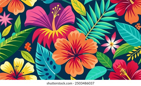 La belleza de la naturaleza con un colorido patrón de hibisco en un estilo de dibujo caprichoso y juguetón, con las flores exóticas en diseños llamativos y llamativos que agregarán un toque de color a cualquier superficie vi