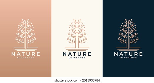 beauty nature olive tree logo design set for your business saloon, cosmetic, spa, health