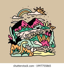 Beauty nature with small animals graphic illustration vector art t-shirt design
