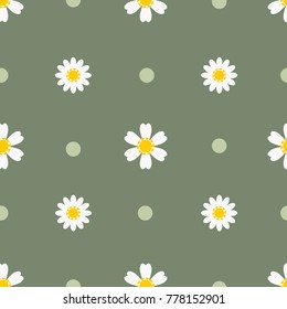 Beauty in nature, tiny daisy seamless pattern vector. Sweet and lovely nature on pastel green color.