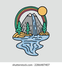 Beauty nature and waterfall graphic illustration vector art t-shirt design