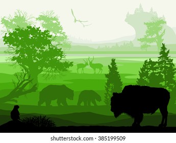 Beauty of nature with wild animals (Musk ox, bear, Gopher, deer, bird)