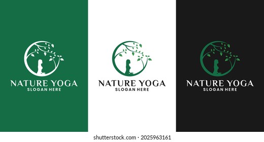 beauty nature yoga logo design woman meditation with tree