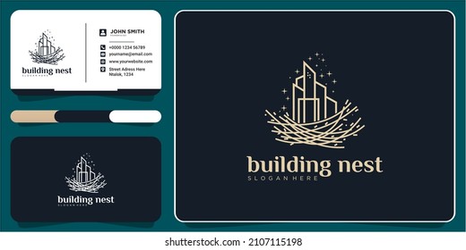 Beauty Nest Building logo design template, best for building house logo idea with business card