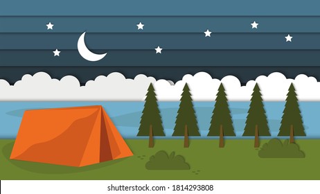 Beauty Night Outdoor Summer camp landscape background with oaoercut style, good for background, event and wallpaper template