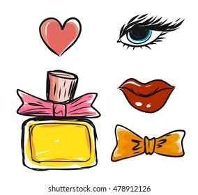 Beauty objects of women vector doodle