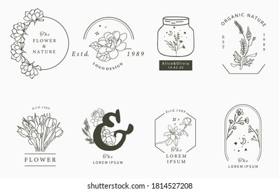 Beauty Occult Collection With Geometric,magnolia,lavender,moon,star,flower.Vector Illustration For Icon,sticker,printable And Tattoo