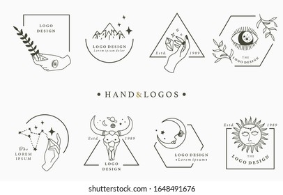 Beauty Occult Collection With Hand,geometric,crystal,moon,eye,star.Vector Illustration For Icon,sticker,printable And Tattoo