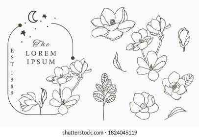 Beauty occult logo collection and geometric magnolia moon star flower Vector illustration for icon logo sticker printable   tattoo