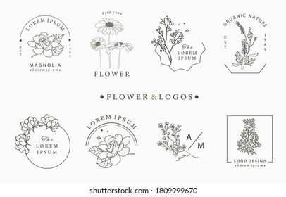 Beauty Occult Logo Collection With Geometric,rose,moon,star,flower.Vector Illustration For Icon,logo,sticker,printable And Tattoo