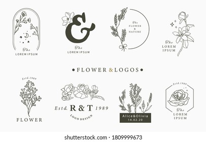 Colección de logotipo oculto de belleza con geométrica, rosa, luna, estrella, flor.Ilustración vectorial para icono, logotipo, pegatina, imprimible y tatuaje