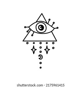 Beauty occult logo with eye, star, moon. Vector illustration for icon, sticker, logo and tattoo. Doodle style.