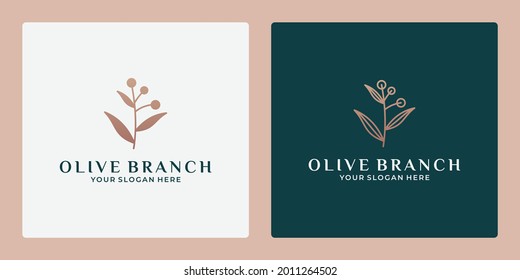 diseño de logotipo de rama de olivo de belleza para su salón de negocios, spa, cosmético, herbolario