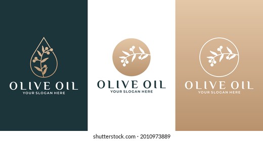 beauty olive oil branch logo design template with golden color for your business cosmetic, saloon, spa, herbal