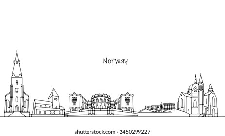 The beauty of Oslo. The streets and architecture of Norway are amazing in their beauty. Isolated vector on white background.