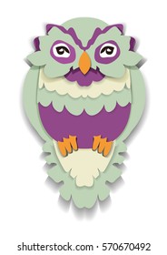 Beauty owl in paper style. Isolated illustration can be used in printing: card, t-shirt, phone case, mug, bag and so on.