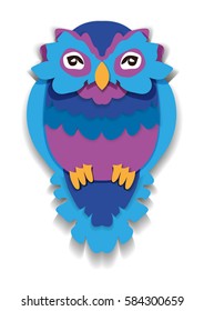 Beauty owl in paper style. Isolated illustration can be used in printing: card, t-shirt, phone case, mug, bag and so on.