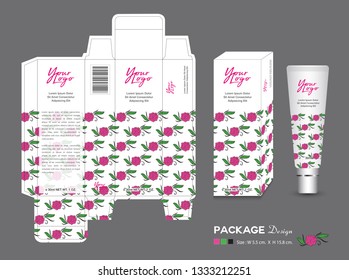 Beauty Packaging template, 3d Box cosmetics, product design, Rose Packaging, healthy products, Cream layout, Fresh ecological, nature box, Body care, spa, lotion, shampoo, Realistic bottle mock up