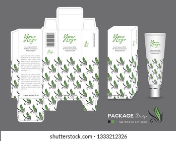 Beauty Packaging template, 3d Box cosmetics, product design, leaf Packaging, healthy products, Cream layout, Fresh ecological, nature box, Body care, spa, lotion, shampoo, Realistic bottle mock up