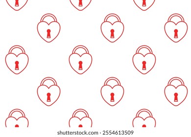 beauty padlock with love shape pattern on white background. padlock with heart line art vector pattern. doodle love padlock isolated seamless pattern. seamless pattern of love of padlock background